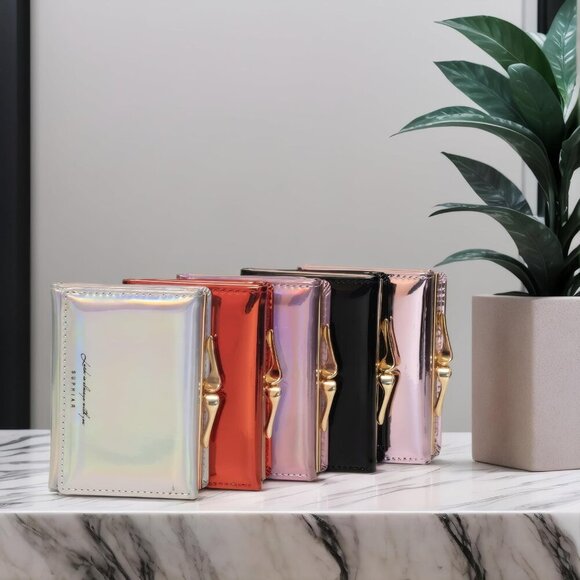 Small Wallet for Women Mini Laser Card Holder Case Iridescent Holographic Purse - Picture 8 of 8